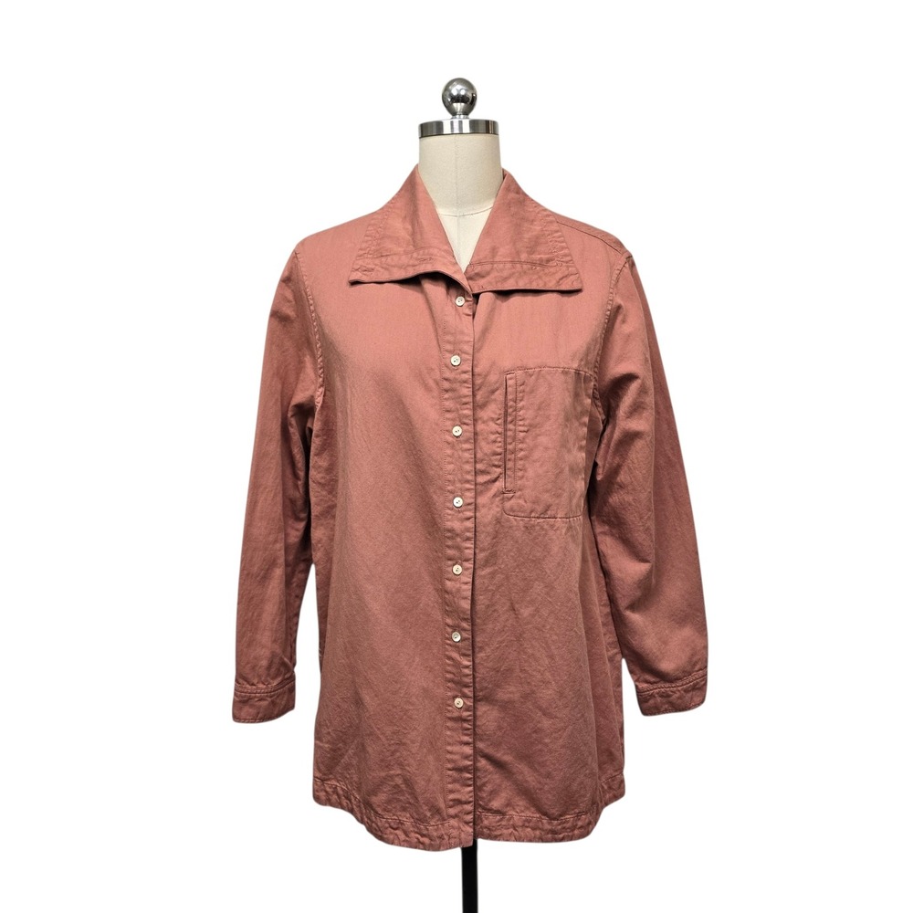 Poetry Terracotta Rose Cotton Linen Button Down Utility Shirt US 12 UH 45